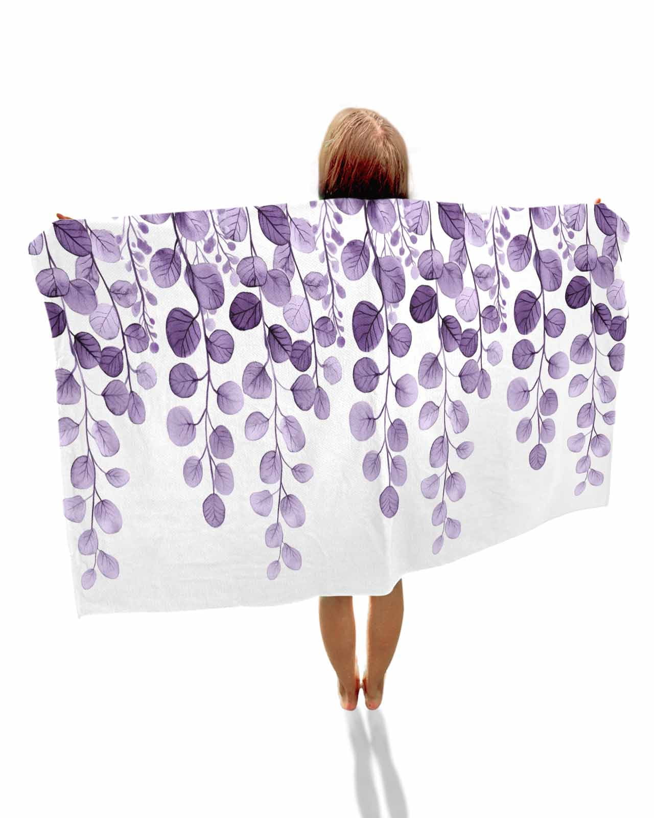 Purple Eucalyptus Leaves Beach Towels Oversized Super Absorbent, Watercolor Floral Leaf Plants Lightweight Bath Towel Quick Dry Sets For Bathroom/Pool/Rv Camping/Beach Play/Gym Room/Picnic 23"x47"