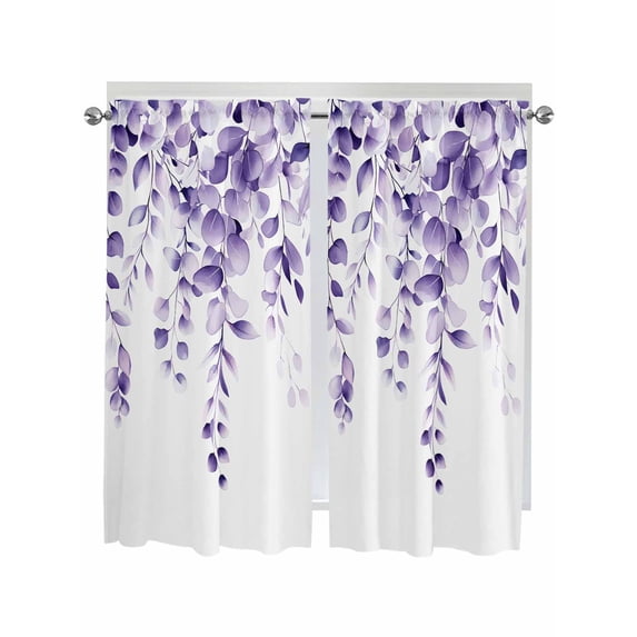Purple Eucalyptus Leaves Bedroom Curtains 63 Inches length, Spring Rustic Botanical Window Treatment Curtain Drapes, Rod Pocket Curtain Panels for Living Room Kitchen, 42"x63", 2 Panels