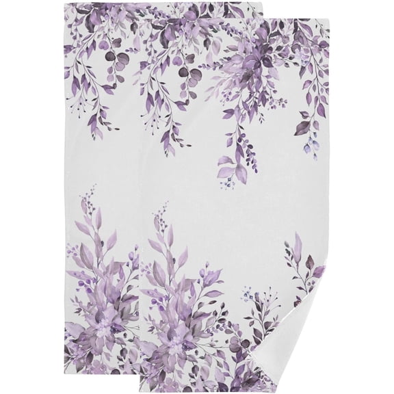Purple Eucalyptus Leaves Hand Towels for Bathroom Set of 2 Vintage Watercolor Face Towels Microfiber Leaf Floral White Kitchen Towels Decorative Bathroom Towel for Gym Shower Guest 14" x 28"