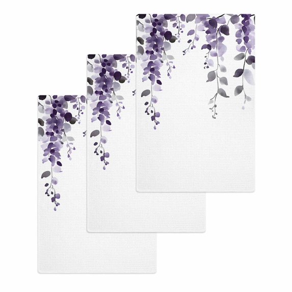 Purple Eucalyptus Leaves Kitchen Dish Towels for Drying Dishes Set of 3, Summer Watercolor Leaf Waffle Weave Microfiber Hand Tea Bathroom Towels Quick Dry & Absorbent Towel 15.7x23.6
