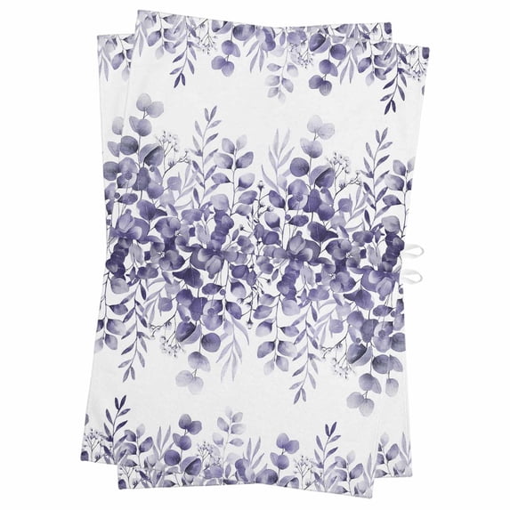 Purple Eucalyptus Leaves Kitchen Towels Set of 2, Water Absorbent Dish Towel, Spring Summer Botanical Decorative Hand Towels - Quick Drying Cloth for Cooking Baking, 18x28 Inch
