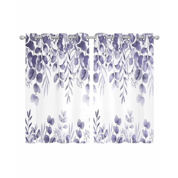 Purple Eucalyptus Leaves Sheer Curtains 54 Inch Length 2 Panels Set for Living Room/Bedroom, Spring Summer Botanical Kitchen Curtains Grommet Semi-Sheer Curtains Drapes Window Treatments 42"x54"x2