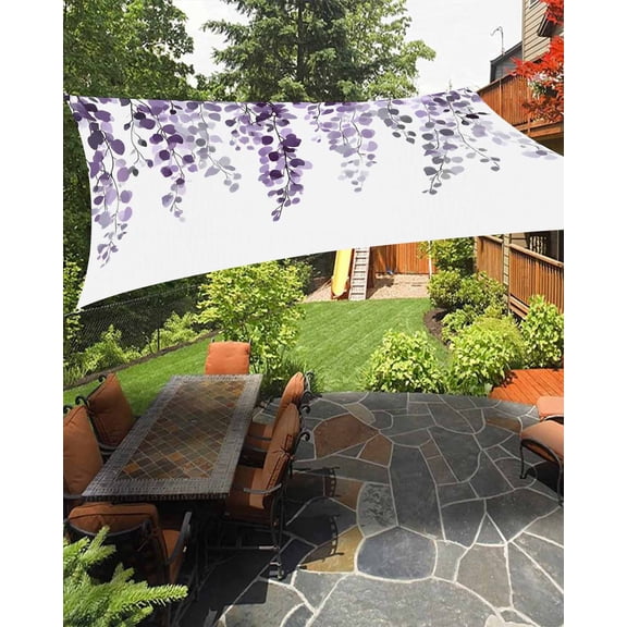 Purple Eucalyptus Leaves Sun Sail Shades Rectangle Canopy,Sunlight Block Heavy Duty Curved Backyard Shade Cover,Watercolor Botanical Summer Waterproof Sun Shades for Patios Garden Pergola 12'x16'