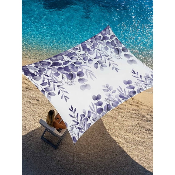 Purple Eucalyptus Leaves Sun Shade Sail 12' x 16', Spring Summer Botanical Rectangle Outdoor Sunshade Canopy, Waterproof UV Block Patio Covers for Garden Yard Beach