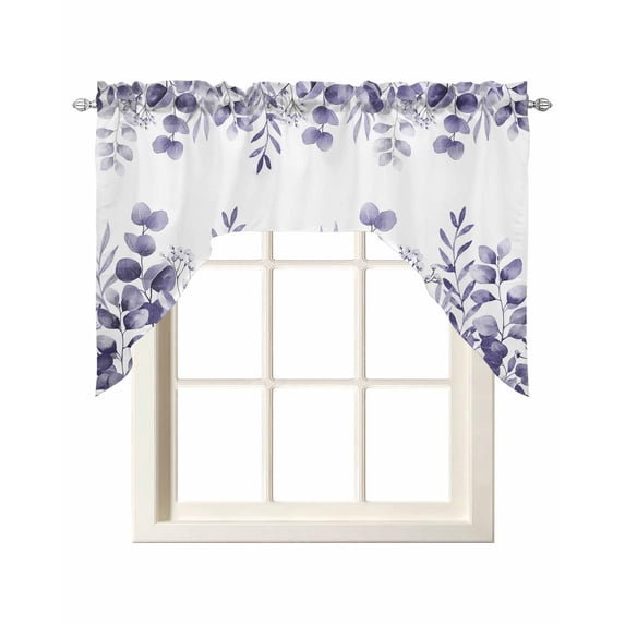 Purple Eucalyptus Leaves Swag Valances for Windows, Small Curtains Drapes, Watercolor Spring Summer Botanical Kitchen Window Curtains Over Sink Window Treatment Valance for Bedroom/Bathroom 56"x36"