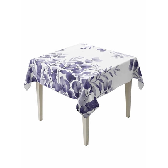 Purple Eucalyptus Leaves Table Cloth, Waterproof Tablecloth for Square Tables, Watercolor Spring Summer Botanical Reusable Washable Fabric Table Cover for Restaurant Kitchen Dining Tables 54"x54"