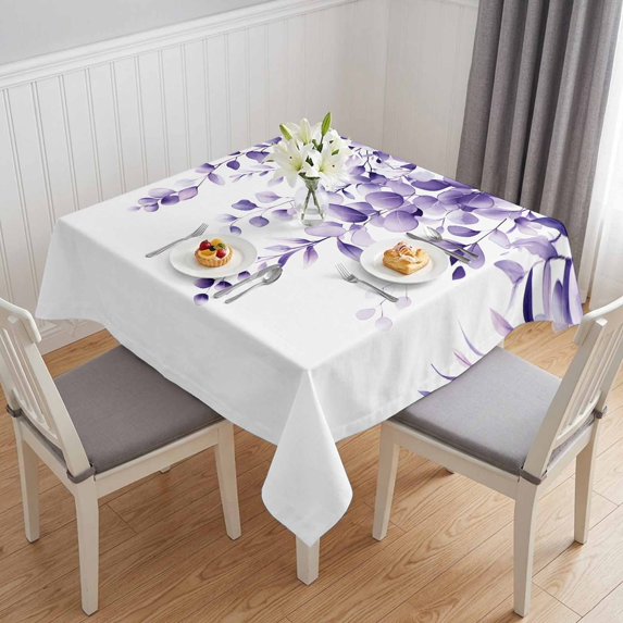 Purple Eucalyptus Leaves Table Cloth Waterproof Tablecloths, Spring Rustic Botanical Tablecloth Dining Table Cover for Kitchen Party Tabletop Outdoor, Square Tablecloth 54x54 Inch