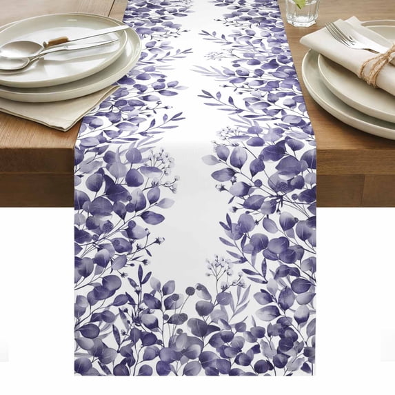 Purple Eucalyptus Leaves Table Runner - 120 Inch Long, Kitchen Dining Table Runner Dresser Scarves, Spring Summer Botanical Farmhouse Decor for Coffee Tables Wedding Party Banquet