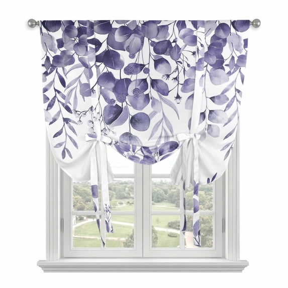 Purple Eucalyptus Leaves Tie Up Curtains 45 Inches Long, Kitchen Window Curtains Over Sink, Spring Summer Botanical Small Window Curtains Shade Balloon Curtains Valances for Bedroom/Cafe 34"x45"