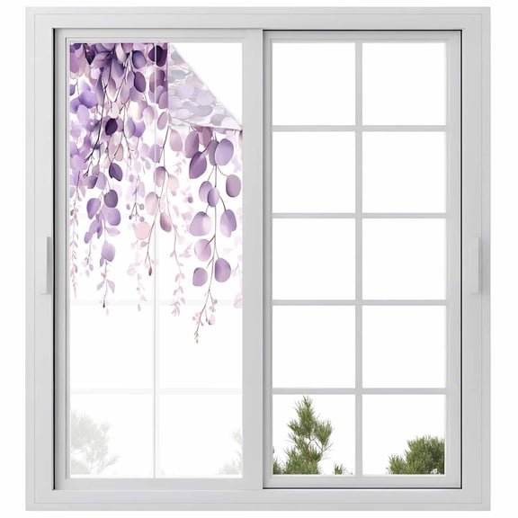 Purple Eucalyptus Privacy Window Film, Decorative Frosted Glass Window Film, Spring Botanical Plant Aesthetic Reusable Peel and Stick Static Cling for Home Bathroom Office Glass Door 23.6"x59"