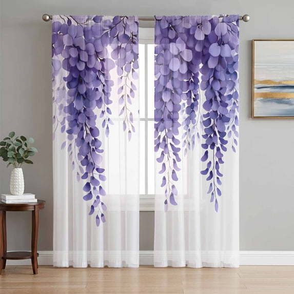 Purple Eucalyptus Sheer Curtains 72 Inch Length 2 Panels Set, Botanical Garden Flowers Voile Window Treatment Rod Pocket Curtains Sheers Drapes for Bedroom/Living Room/Kitchen 52"x72"x2