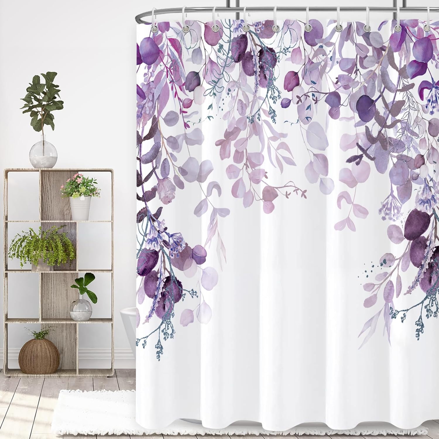 Purple Eucalyptus Shower Curtain for Bathroom, Waterproof Enhanced