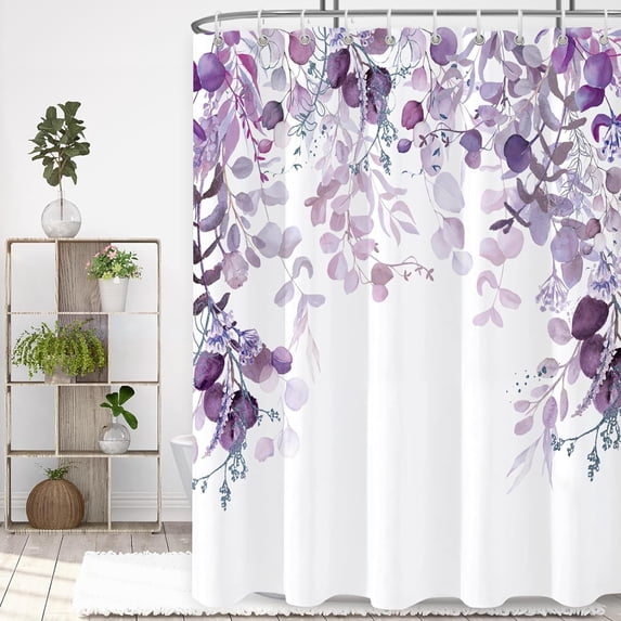 Purple Eucalyptus Shower Curtain for Bathroom, Waterproof Enhanced Shower Curtains with Eucalyptus Leaf Plant Pattern, Floral Shower Curtain Inspired by Nature for Decoratin-72x84