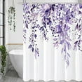 thumbnail image 1 of Purple Eucalyptus Shower Curtain, Watercolor Plant Leaves with Floral Bathroom Shower Curtain Set with Hooks, 72x72, 1 of 6