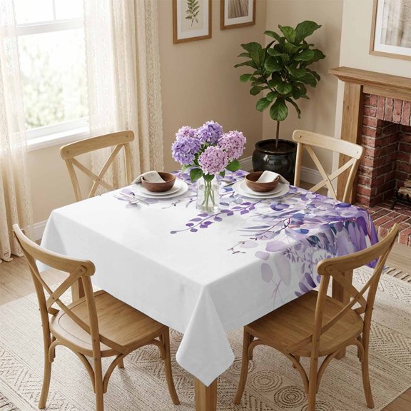 Purple Eucalyptus Square Tablecloth 54x54 Inch Watercolor Leaves Waterproof Polyester Tablecloth for Dining Table, Washable Table Cover for Kitchen Dining Room Wedding Decoration,Stain Resistant
