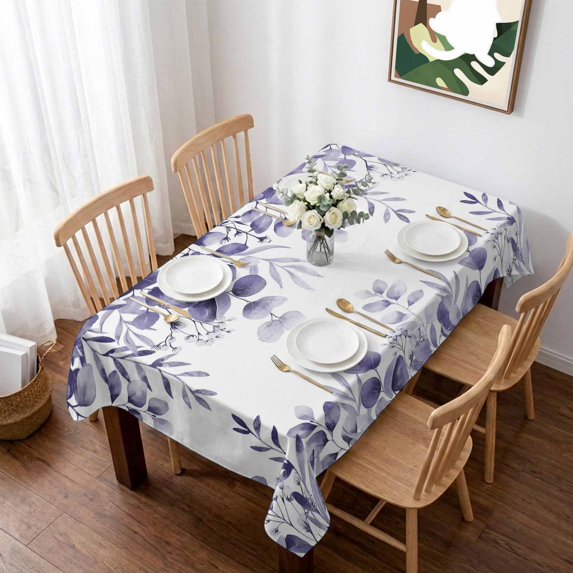 Purple Eucalyptus Table Cloth Waterproof Tablecloths, Spring Summer Farmhouse Leaves Watercolor Tablecloth Dining Table Cover for Kitchen Party Tabletop Outdoor, Rectangle Tablecloth 52x70 Inch