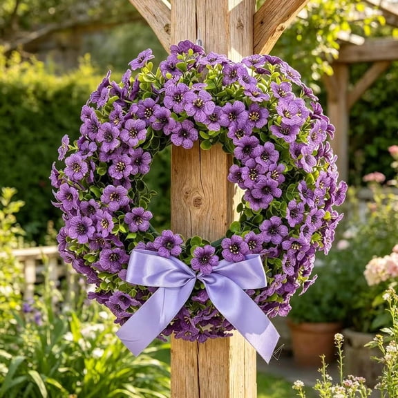 Purple Eucalyptus Wreath, 17.7" Spring Summer Wreath with Fake Silk Floral Green Eucalyptus Leaves and Lavender for Front Door Window Wall Wedding Farmhouse Festival Decor