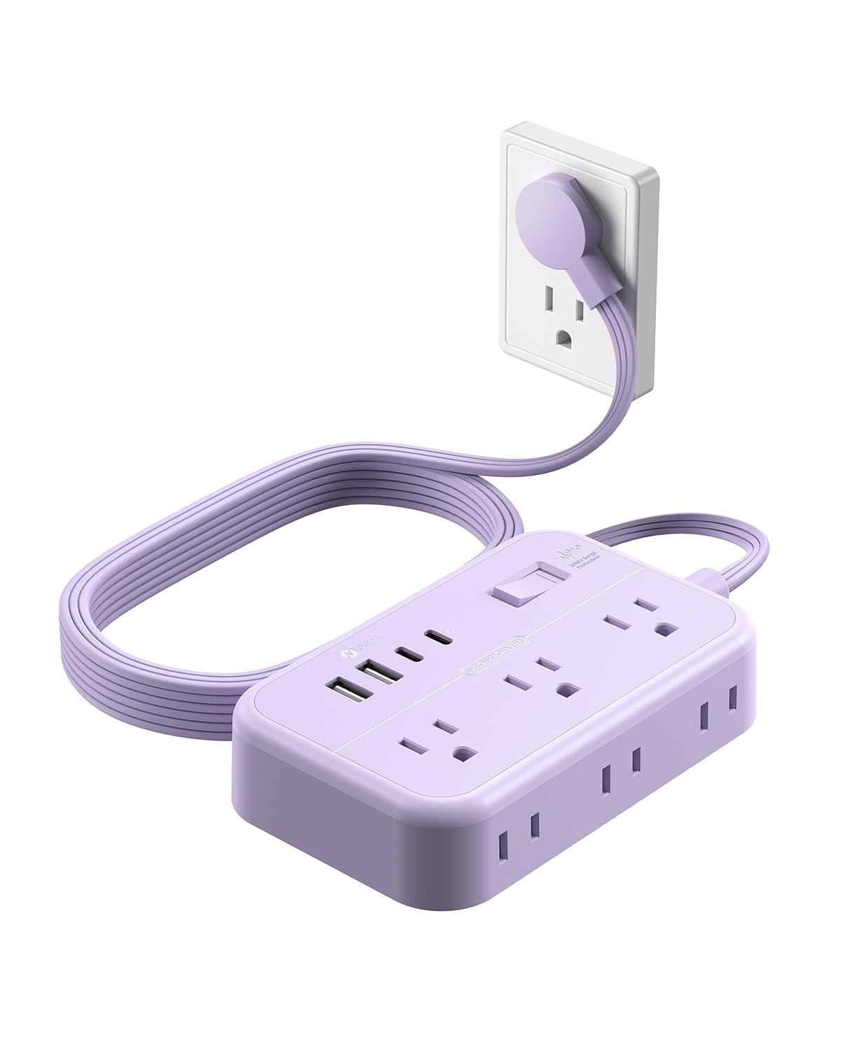 Purple Extension Cord Surge Protector Power Strip With 6 Outlets 4 Usb Ports(20w)  Flat Multiple 5 Ft Plug Outlet Extender For Indoor Office