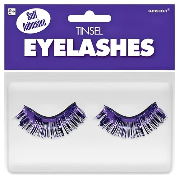 Purple Tinsel Eyelashes - 1 Pair (1/2" x 1") - Lightweight & Easy to Apply Self-Adhesive Lashes - Perfect Costume Accessory