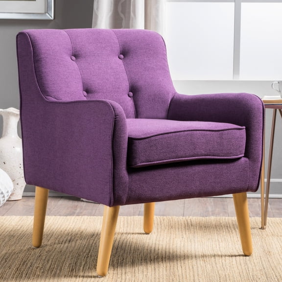 Purple Fabric Chair - Subtle Tufted Design - Round - top Table Side - Cozy Feeling