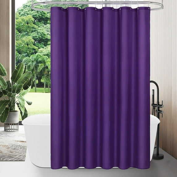 Purple Fabric Shower Curtain Liner, Simple Shower Curtain or Liner for Modern Neutral Hotel Bathroom Decor, Waterproof Cloth & Machine Washable, 12 Plastic Hooks, 72" W x 72" H