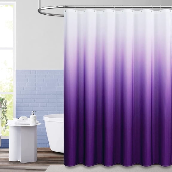 Purple Fabric Shower Curtain, Ombre Linen Textured Weighted Thick Shower Curtain Set with Plastic Hooks, Machine Washable, Hotel Spa Chic Decorative Cloth Shower Curtains for Bathroom - 72 x 72