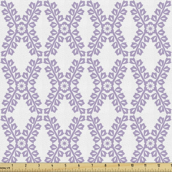 Ambesonne Purple Fabric by the Yard Upholstery, Pastel Colored Floral Branch, 5 Yards, White Pale Lavender