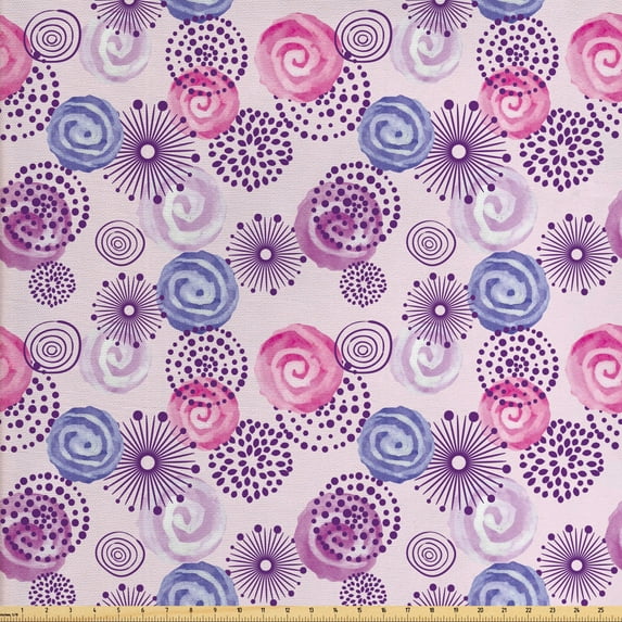 Ambesonne Purple Fabric by the Yard Upholstery, Watercolor Flower Art, 10 Yards, Blue Pink