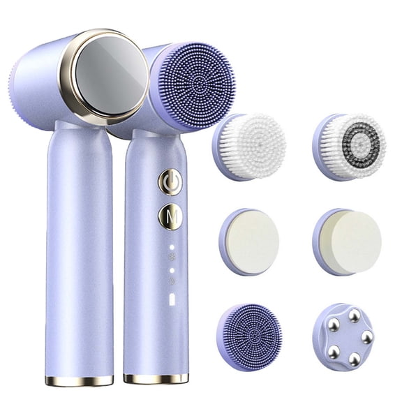 Purple Facial Cleansing Brush 6 In 1 Electric Rotating With Cold Hot Compress Modes Rechargeable Pore Cleaner Device For Women Home Use