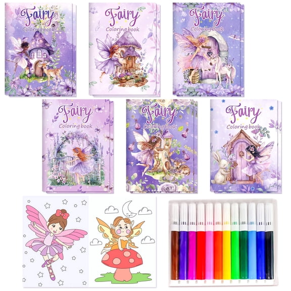Purple-Themed Coloring Set - 12 Unique Designs with 12 Colored Markers, Suitable for Party Activities, Interactive Fun, and Creative Gift Making