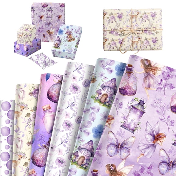 Purple Fairy Tale Wrapping Paper - Dreamy Magic Forest Design Party Gift Wrap Set