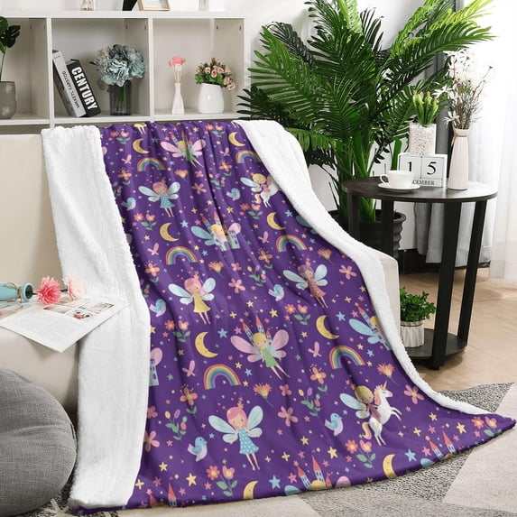 Purple Fairy Unicorn Pattern Blanket,Comfortable Soft Lamb Wool Throw Blanket,All Season,Warm Lightweight Blankets for Sofa Bed Couch Living Room Chair,50"x60"