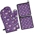 thumbnail image 1 of Purple Fairy Unicorn Pattern Kitchen Oven Mitt and Pot Holder Sets 2 Pcs for Baking, Cooking and Grilling, Heat Resistant Up To 392 °F, 1 of 7