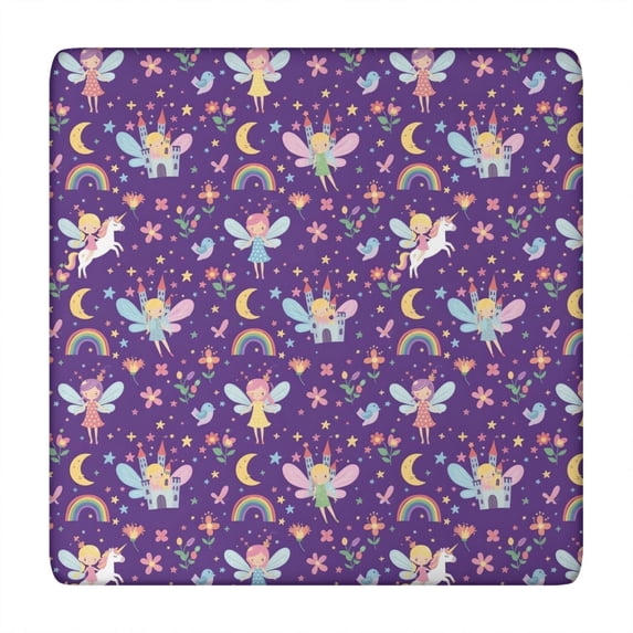 Purple Fairy Unicorn Pattern Square Fitted Tablecloth with Elastic Edge,Square Table Cover,Washable Elastic Table Cover for Home Kitchen Party Decor 34"x34"