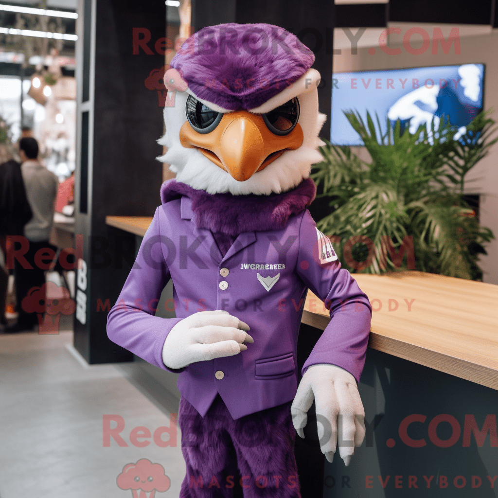 Purple Falcon REDBROKOLY mascot costume character dressed with a ...