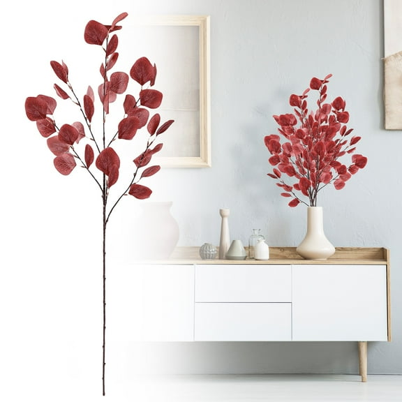 Purple Fall Decor Eucalyptus Leaves Artificial Eucalyptus Stems Long Silver Dollar Leaves Faux Leaf Branches Fake Silk Eucalyptus for Spring Summer Home Festival Thanksgiving Christmas Decor,1PC