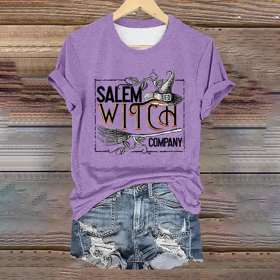 Purple Fall T-Shirt for Women Crew Neck Thanksgiving Family Funny Graphic Tee Casual Cute Autumn Tops S