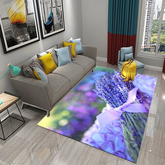 Purple Fantasy Lavender Flower Sea Decoration Carpet Bileroom Study Room Bathroom Kitchen