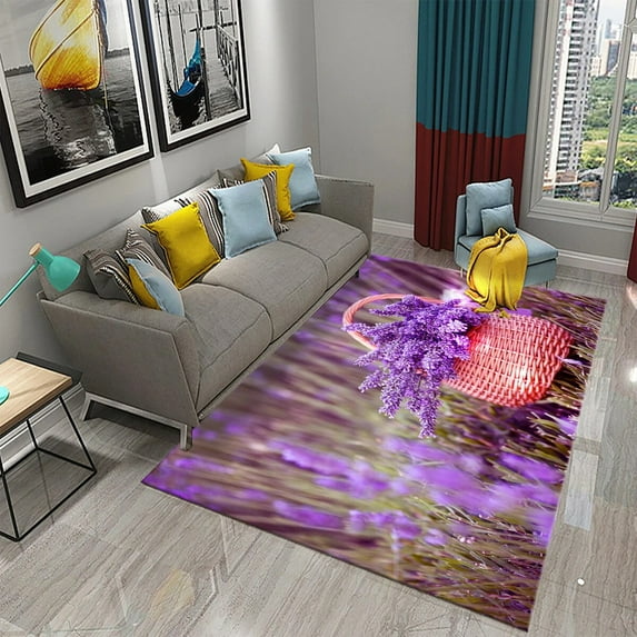 Purple Fantasy Lavender Flower Sea Decoration Carpet Bileroom Study Room Bathroom Kitchen