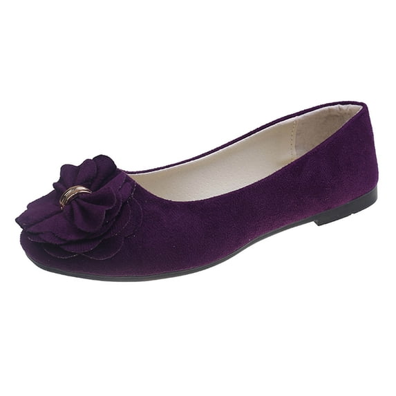 Purple Fashionable Ladies Shallow Mouth Square Toe Flower Bow Flat Shoes For Casual Work Wear