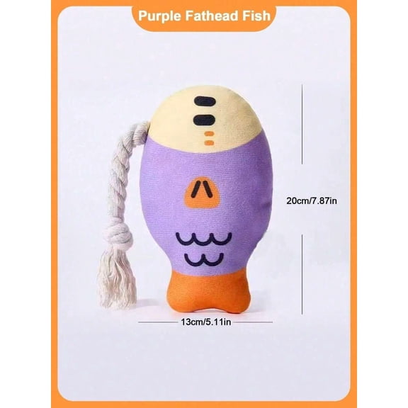 Purple Fathead Fish Pet Toy With Rope Tail - Chewable & Interactive Dog And Cat Toy