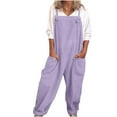 thumbnail image 1 of Purple Faux Gauze Linen Overalls for Women Fall Summer Loose Fit Brunch Thin Overall Straight Leg Plain Long Leg Bib Pants Trousers Pants Unitard Ladies 2025 5XL, 1 of 8