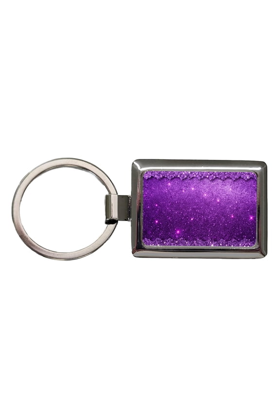 Purple Faux Glitter Metal Rectangle Keychain