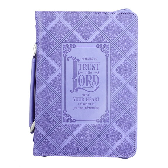 Purple Faux Leather Fashion Bible Cover for Women Trust in the Lord with All Your Heart Proverbs 3:5 Floral Debossed, Medium Christian Art Gifts