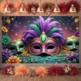 thumbnail image 1 of Purple Feather Mardi Gras Banner Gold Accent Carnival Display Green Bead Glittery Design Festive Backdrop for Mardi Gras Party Carnival Celebration Festive Event, 1 of 9