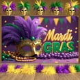 thumbnail image 1 of Purple Feather Mardi Gras Banner Gold Accent Carnival Display Green Bead Glittery Design Festive Backdrop for Mardi Gras Party Carnival Celebration Festive Event, 1 of 9