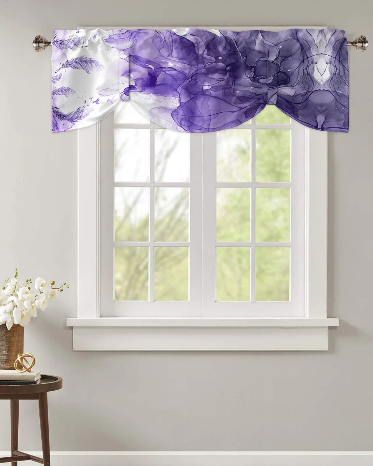 Purple Window Rim Purple Feather Watercolor Window Curtain Bedroom Curtain Adjustable Tie ...