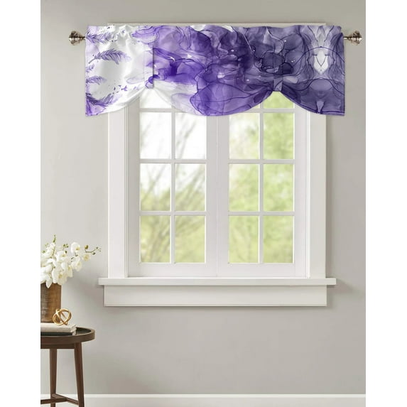 Purple Feather Watercolor Window Curtain Bedroom Roman Curtain Adjustable Tie Up Curtain for Small Window Rod Pocket