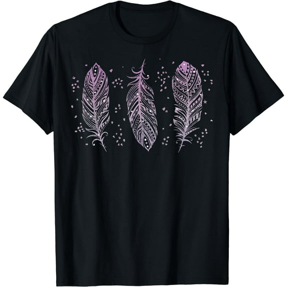 Purple Feathers Of Three Graphic T-Shirt Black 3X-Large