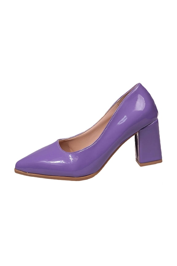Purple Female Pointed Toe Chunky Heel Pumps Low Cut Dress Shoes For Casual Spring Fall Seasons Comfortable Fashion Footwear For Daily Wear